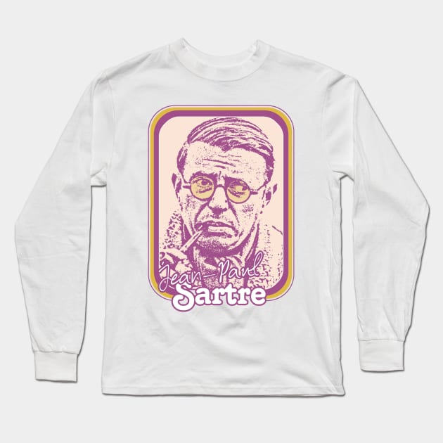 Jean Paul Sartre - Retro Style Fan Design Long Sleeve T-Shirt by DankFutura